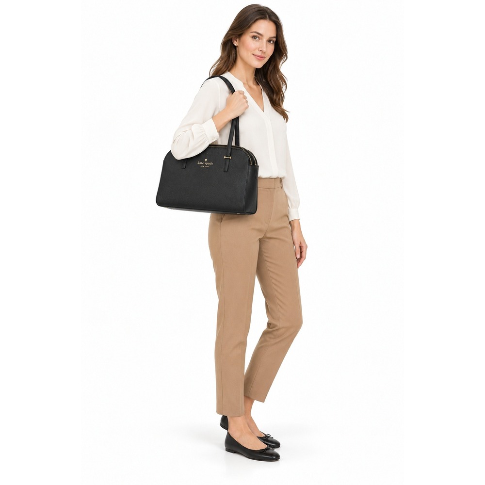 KATE SPADE Cedar Street Elissa Black Saffiano Leather Double Zip Tote